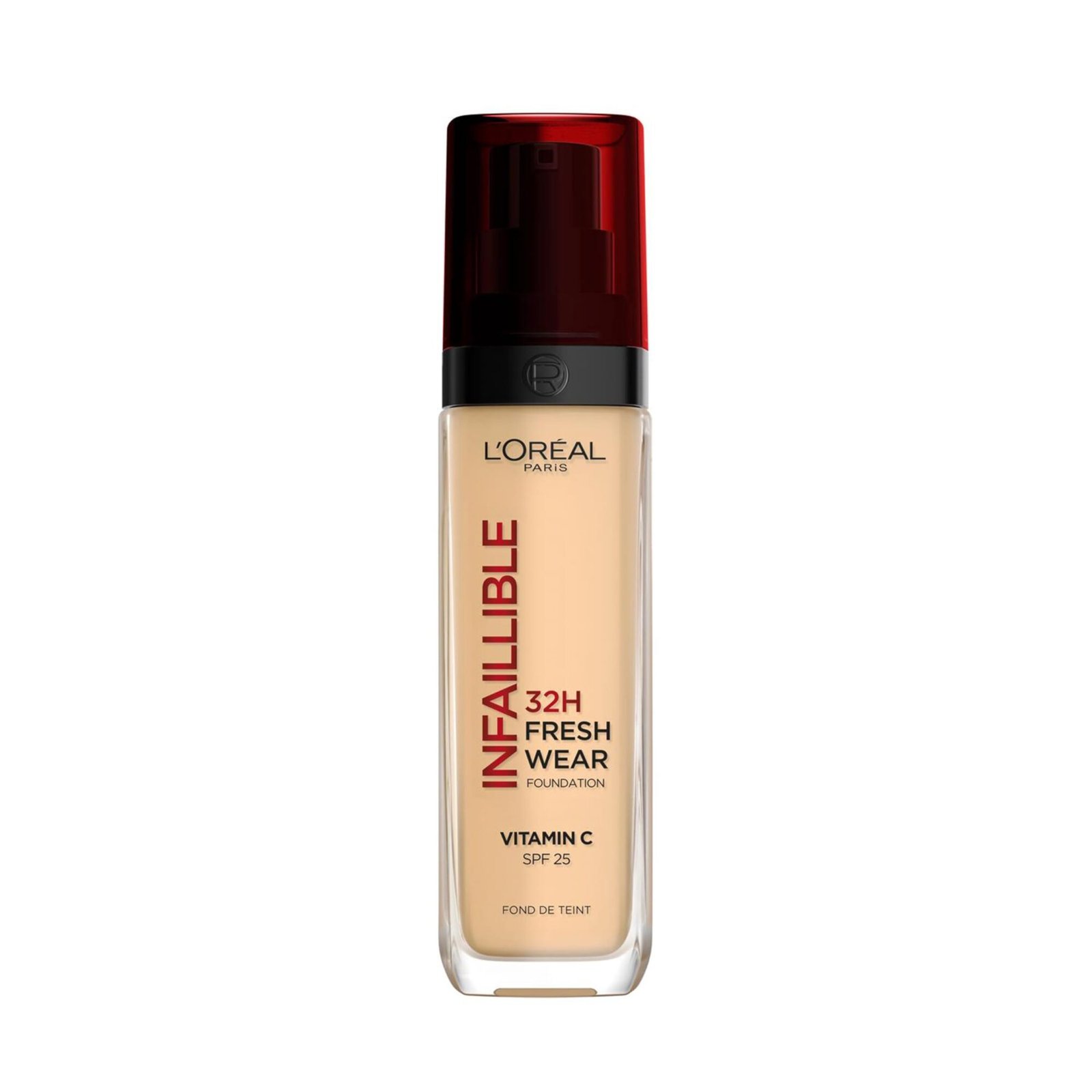 L'Oreal Paris Liquid Foundation, Full Coverage, Lasting Wear, With Vitamin C and SPF 25, Infallible 32H Fresh Wear, 125 Natural Rose