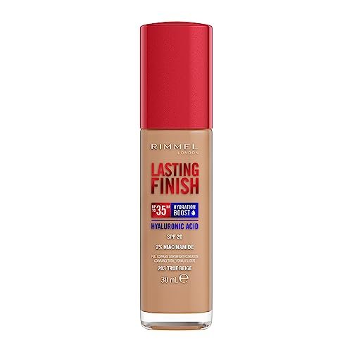 Rimmel Lasting Finish 35Hr Foundation 203 True Beige, Full Coverage, Hydrating, SPF20, Hyaluronic Acid, Vitamin E, 2% Niacinamide, All Day Wear, Vegan, Cruelty Free