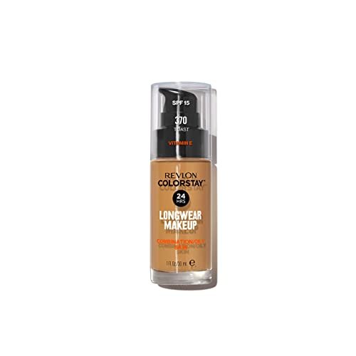 Revlon Colorstay Liquid Foundation Makeup for Combination/Oily Skin SPF 15, Longwear Medium-Full Coverage with Matte Finish, Toast (370), 30 ml