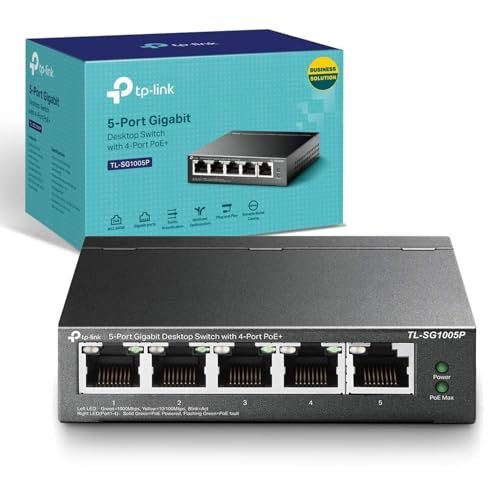 TP-Link 5-Port Gigabit Desktop PoE Switch with 4-Port PoE+, 65 W for all PoE ports, Metal Casing, Plug and Play, Ideal for IP Surveillance and Access Point(TL-SG1005P)