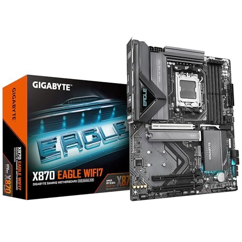 GIGABYTE X870 EAGLE WIFI7 Motherboard - Supports AMD Ryzen 9000 CPUs, 14+2+2 phases VRM, up to 8000MHz DDR5 (OC), 1xPCIe 5.0, Wi-Fi 7, 2.5GbE LAN, USB 4