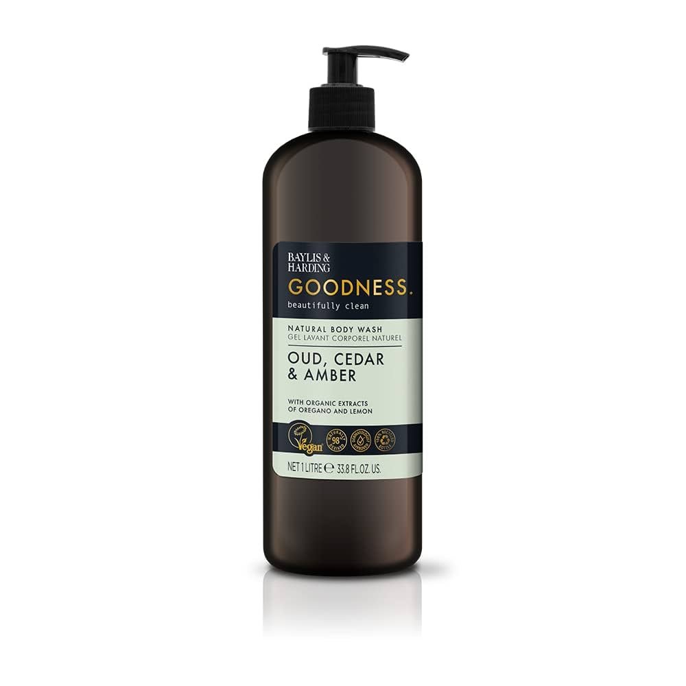 Baylis & Harding Goodness Oud, Cedar & Amber Body Wash, 1 Litre - Vegan Friendly