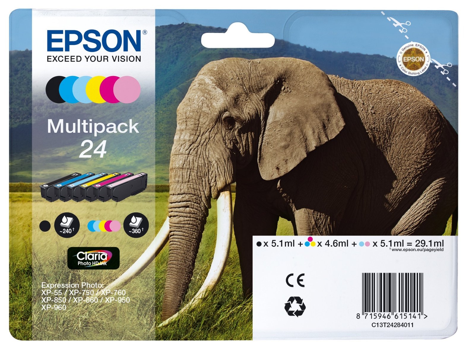 EPSON 24 Multipack - 6-pack - black, yellow, cyan, magenta, light magenta, light cyan - original