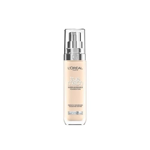 L'Oreal Paris True Match Liquid Foundation, Skincare Infused with Hyaluronic Acid, SPF 16, Available in 46 Shades, 1.W Golden Ivory, 30 ml