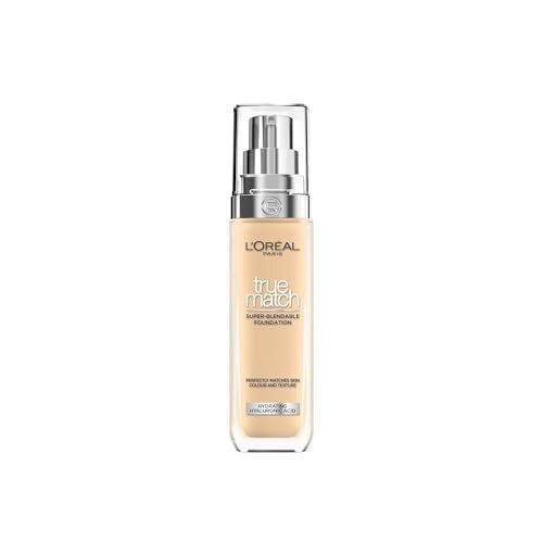 L'Oreal Paris True Match Liquid Foundation, Skincare Infused with Hyaluronic Acid, SPF 16, Available in 46 Shades, 2W Golden Almond, 30 ml