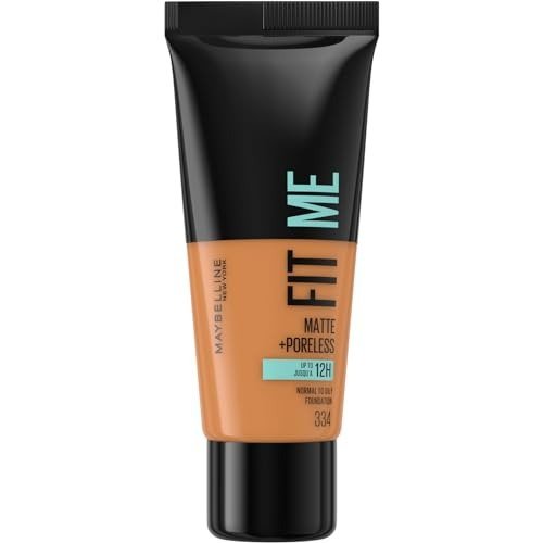 Maybelline Fit Me Foundation, Medium Coverage, Blendable With a Matte and Poreless Finish, For Normal to Oily Skin, Shade: 334 Warm Tan, 30ml