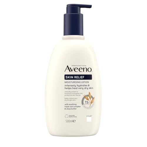 Aveeno Skin Relief Moisturising Lotion, With Soothing Triple Oat Complex & Shea Butter, Suitable For Sensitive Skin, 72-Hour Intense Hydration, Helps Relieve Very Dry and Tight Skin, Unscented, 500ml