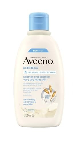 Aveeno Dermexa Daily Emollient Body Wash, Gently cleanses and Soothes, For Very Dry Itchy Also Eczema Prone Skin, 300 ml