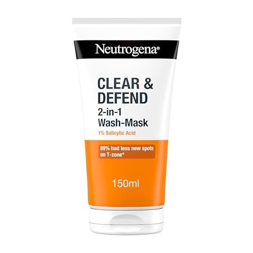 Neutrogena Clear & Defend 2 in 1 Wash-Mask (1x 150ml), Purifying Face Wash and Clay Mask for Oily, Spot-Prone Skin, Face Wash Mask with 1% Salicylic Acid for Clearer Skin and to Help Prevent Breakouts
