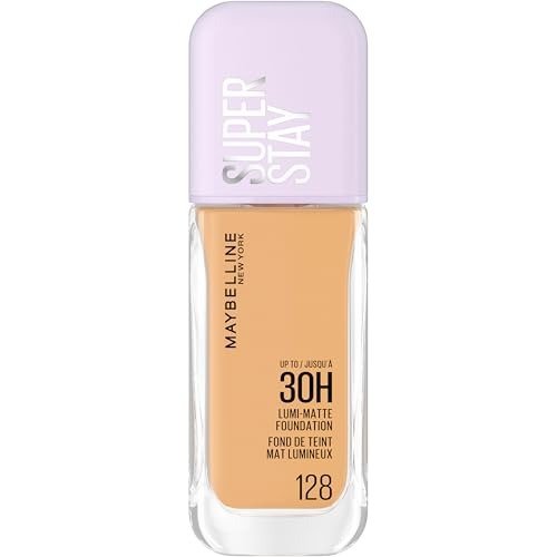Maybelline New York Super Stay up to 30H Lumi-Matte Foundation, Medium-Full Coverage, Vegan Formula*, Amino Acids, Niacinamide, Vitamin E - Shade 128