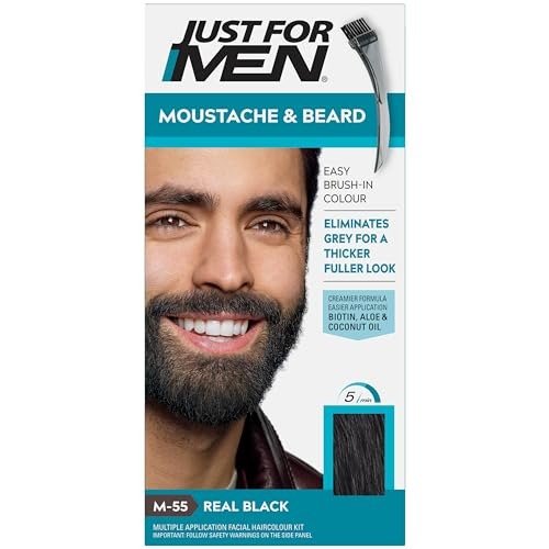 Just For Men Moustache & Beard Real Black Dye, Eliminates Grey For a Thicker & Fuller Look With An Applicator Brush Included M55