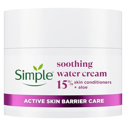 Simple Soothing Water Face Cream facial moisturiser with 15% skin conditioners, aloe and ceramide boosters for a healthy skin barrier calms and hydrates dry, sensitive skin 50 ml