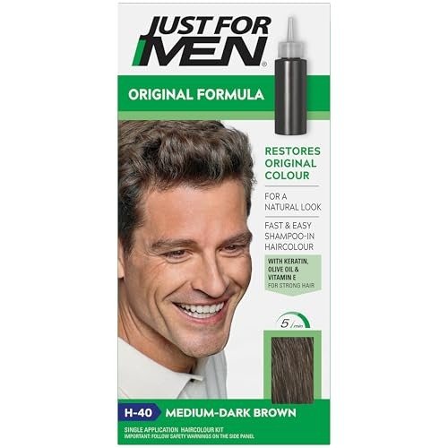 Just For Men Original Formula Medium-Dark Brown Hair Dye, Targets Only The Grey Hairs, Restoring The Original Colour For a Natural Look  H40