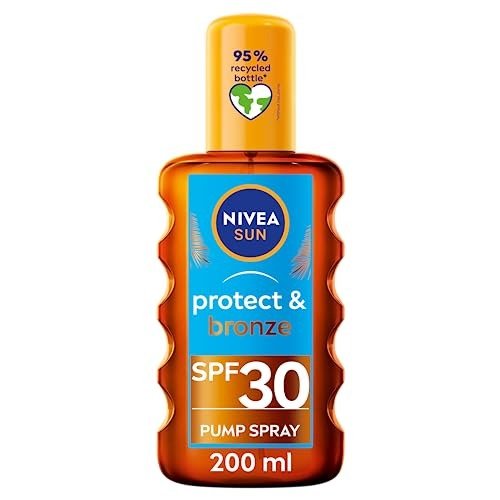 NIVEA SUN Protect & Bronze Oil Sunscreen Spray SPF 30 (200 ml), Sun Spray Provides Immediate UVA/UVB Protection and Stimulates the Skins Natural Tanning with Pro-Melanin Extract, Water-Resistant