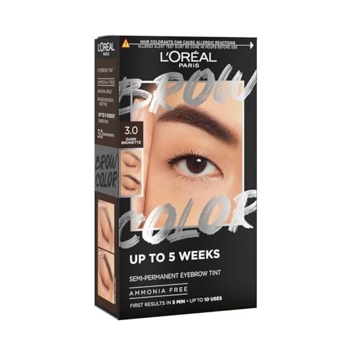 L'Oreal Paris, Semi-Permanent Eyebrow Tint, Lasts up to 5 Weeks, Visible Results in 5 Minutes, Up to 10 Uses, Ammonia Free, Brow colour, Shade: 3.0 Dark Brunette