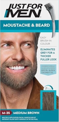 Just for men Moustache & Beard Medium Brown Dye, Eliminates Grey for a Thicker & Fuller Look  M35