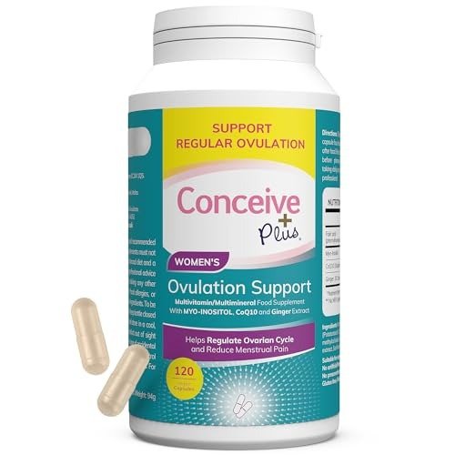 Conceive Plus Ovulation Support - PCOS Supplement for Fertility, Myo-Inositol & D-Chiro Inositol, Folate, Ginger and CoQ10 - Ovulation Supplement, Hormone Balance for Women - 120 Capsules
