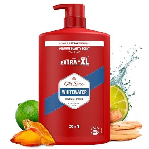 Old Spice Whitewater Mens Shower Gel & Shampoo ml Multi-Use 3-in-1 Hair-Face-Body Wash. Long Lasting Fresh, Perfume Quality Scent