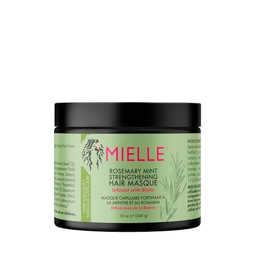 Mielle Rosemary Mint Strengthening Hair Masque, Essential Oil & Biotin Deep Treatment, Miracle Repair for Dry, Damaged, & Frizzy Hair, 340 ml