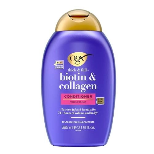OGX Biotin and Collagen Volumising Hair Conditioner, Thick and Full, with Vitamin B7 Biotin, and Collagen, for Thin Hair, Sulfate Free Surfactants, 385ml