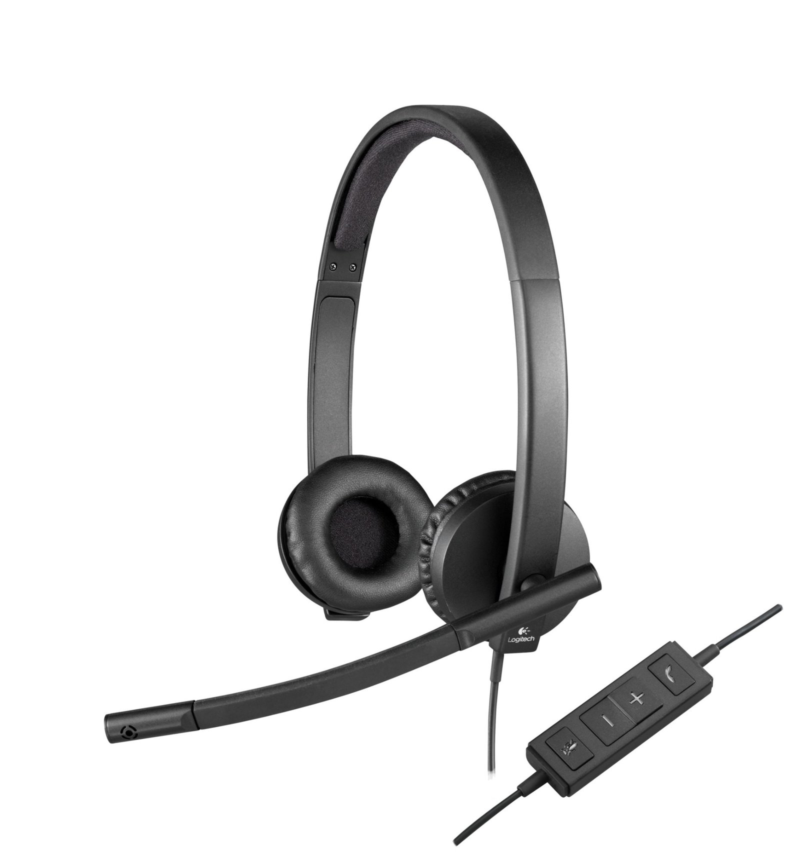 Logitech H570E Stereo Headset with Boom Mic, USB, In-Line Controls, Noise & Echo Cancellation, Leatherette Ear Pads