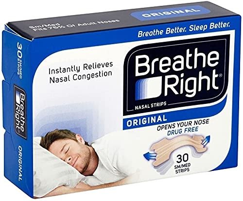 Breathe Right Nasal Strips, Stop Snoring Aids for Men & Women, Small/Medium Anti Snore Strips, Original Tan, 30 Strips