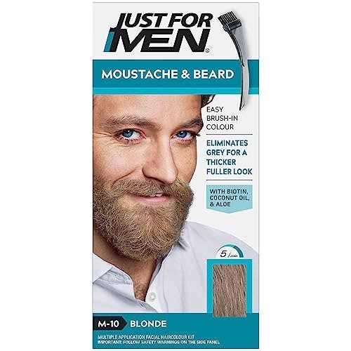 Just For Men Moustache & Beard Blonde Dye, Eliminates Grey For a Thicker & Fuller Look With An Applicator Brush Included M10