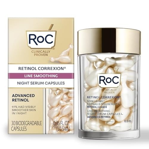 RoC - Retinol Correxion Line Smoothing Night Serum Capsules - Daily Anti-Wrinkle & Anti-Aging Treatment - Visibly Reduces Fine Lines & Wrinkles - Overnight Skincare - 30 Capsules