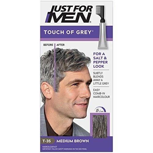 Just For Men Touch of Grey, Medium Brown Hair Dye, No Mix Comb-In Applicator For A Natural Salt & Pepper Look, Ammonia & Peroxide Free - T35
