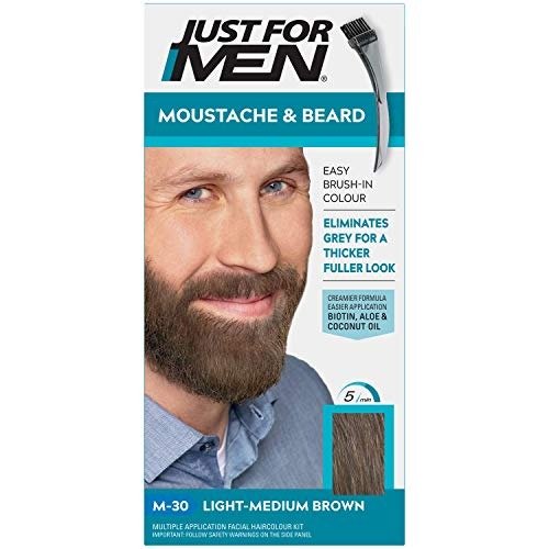 Just For Men Moustache & Beard Light-Medium Brown Dye, Eliminates Grey For a Thicker & Fuller Look With An Applicator Brush Included M30