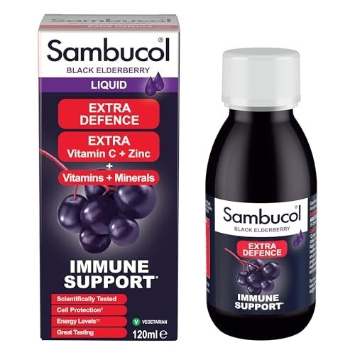 Sambucol Natural Black Elderberry Extra Defence Liquid | Vitamin C, B6 & D | Zinc | Folic Acid & Minerals |Advanced Immune Support Supplement | 120ml