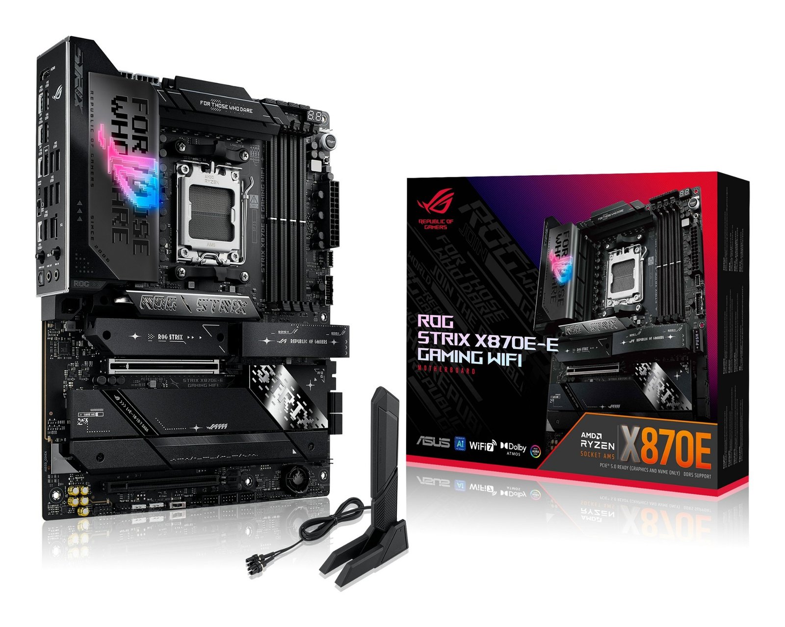 Asus ROG STRIX X870E-E GAMING WIFI, AMD X870E, AM5, ATX, 4 DDR5, HDMI, 2 USB4, Wi-Fi 7, 5G LAN, PD 30W, RGB, 5x M.2