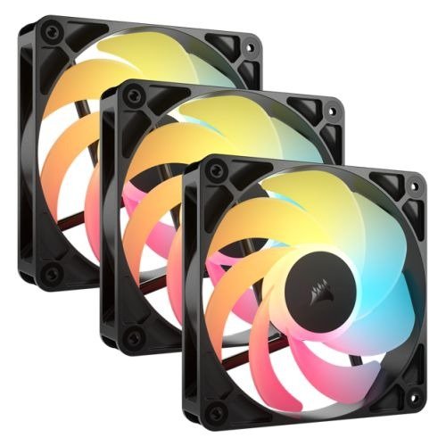 Corsair RS120-R ARGB 12cm PWM Reverse Blade RGB Case Fans (3-Pack), 8 RGB LEDs, Daisy-Chain, Magnetic Dome Bearing, 2100 RPM, Black