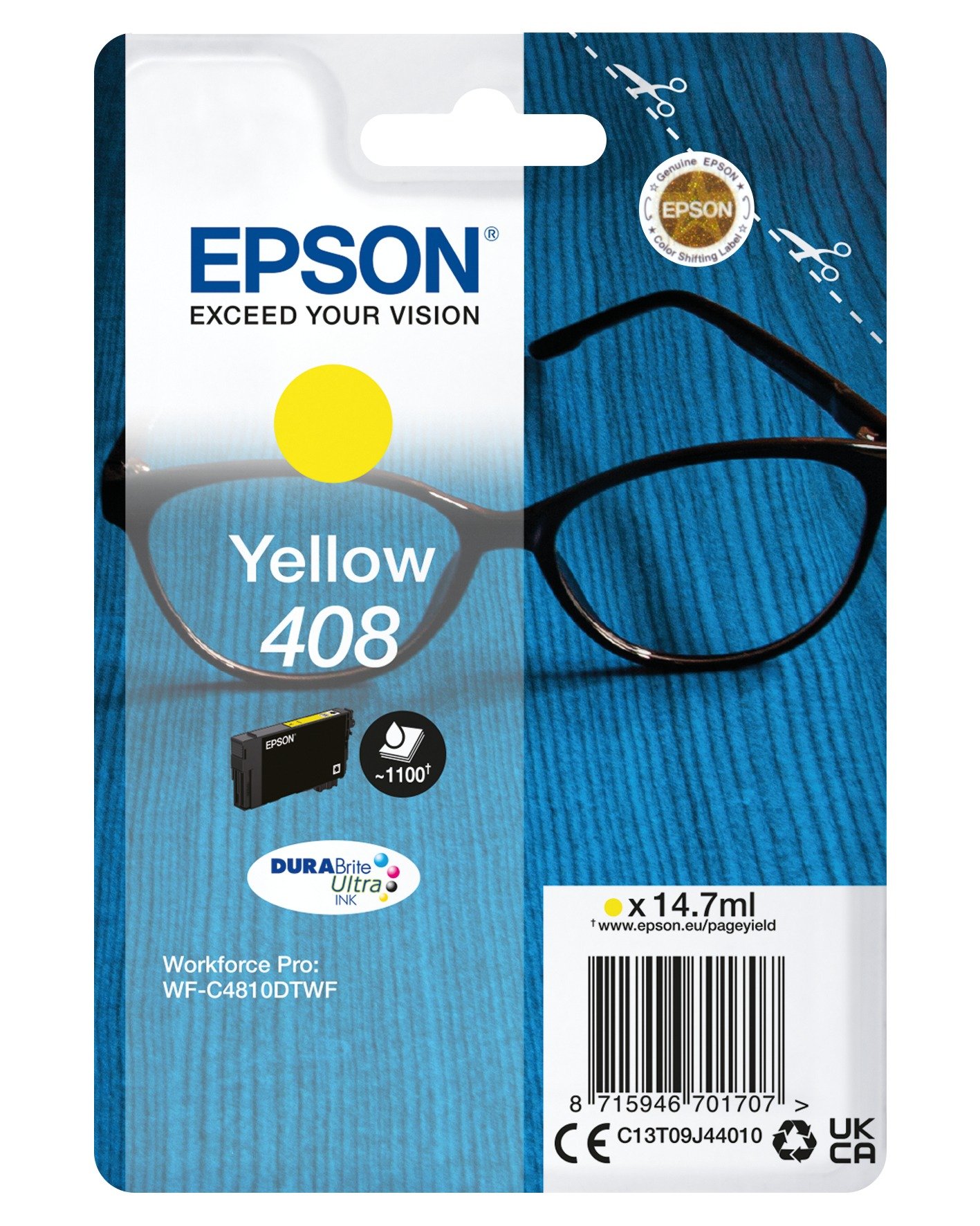 EPSON Singlepack Yellow 408 DURABrite Ultra Ink C13T09J44010