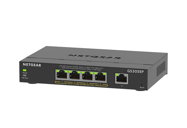 NETGEAR GS305EP - Switch - smart - 5 x 10/100/1000 (4 PoE+) - desktop, wall-mountable - PoE+ (63 W)