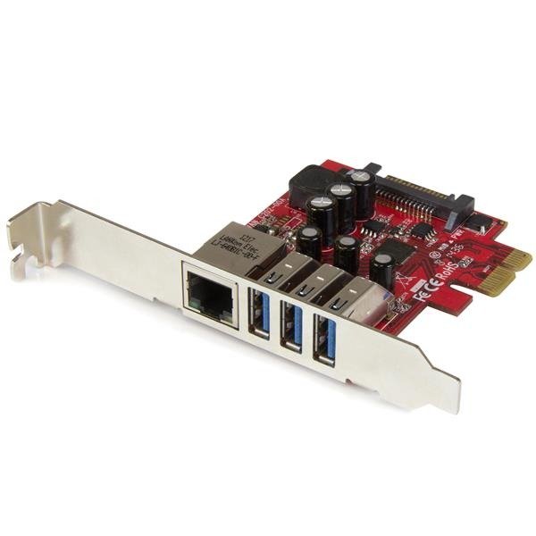 STARTECH.COM 3 Port PCI Express USB 3.0 Card + Gigabit Ethernet - Fits Standard & Low-Profile PCs
