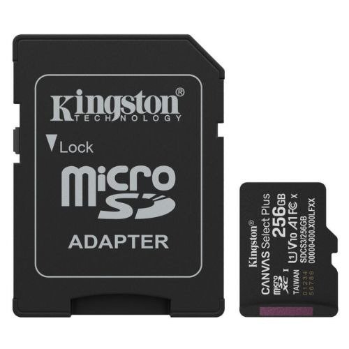 Kingston 256GB Canvas Select Plus Gen3 MicroSDXC Card with SD Adapter, UHS-I Class 10, U1, V10, A1 App Performance, 150MB/s
