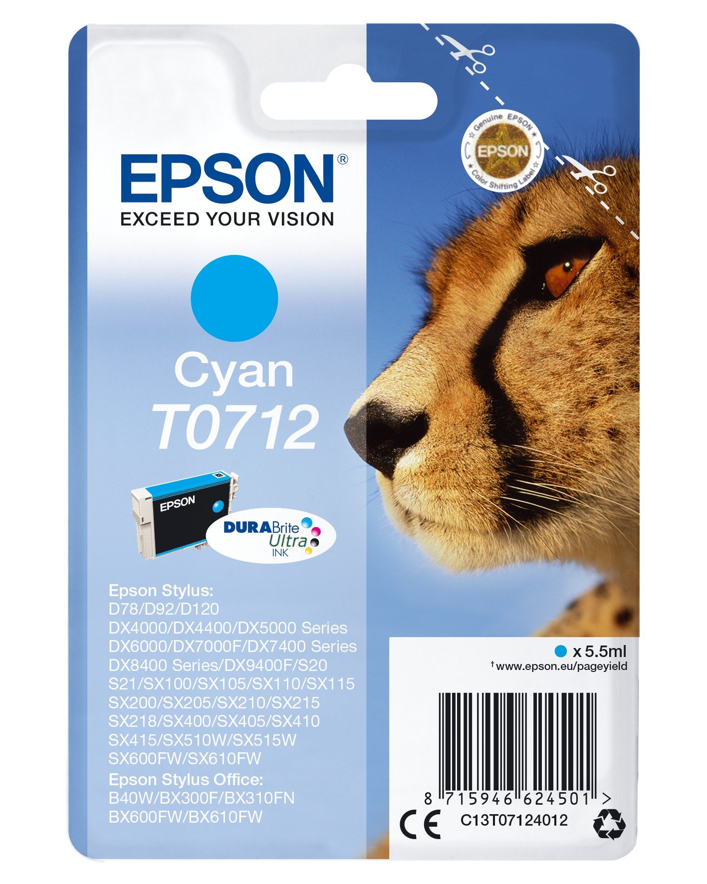 Epson Singlepack Cyan T0712 DURABrite Ultra Ink -