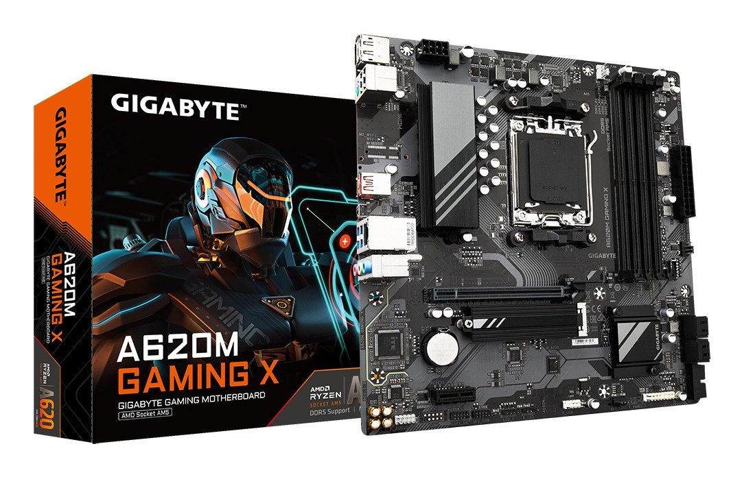Gigabyte A620M GAMING X AMD AM5 Socket Motherboard, Micro-ATX, 4x DDR5 Slots, 1x M.2 Socket, 2x USB-C Port, GbE LAN, 1x DisplayPort / 1x HDMI Port