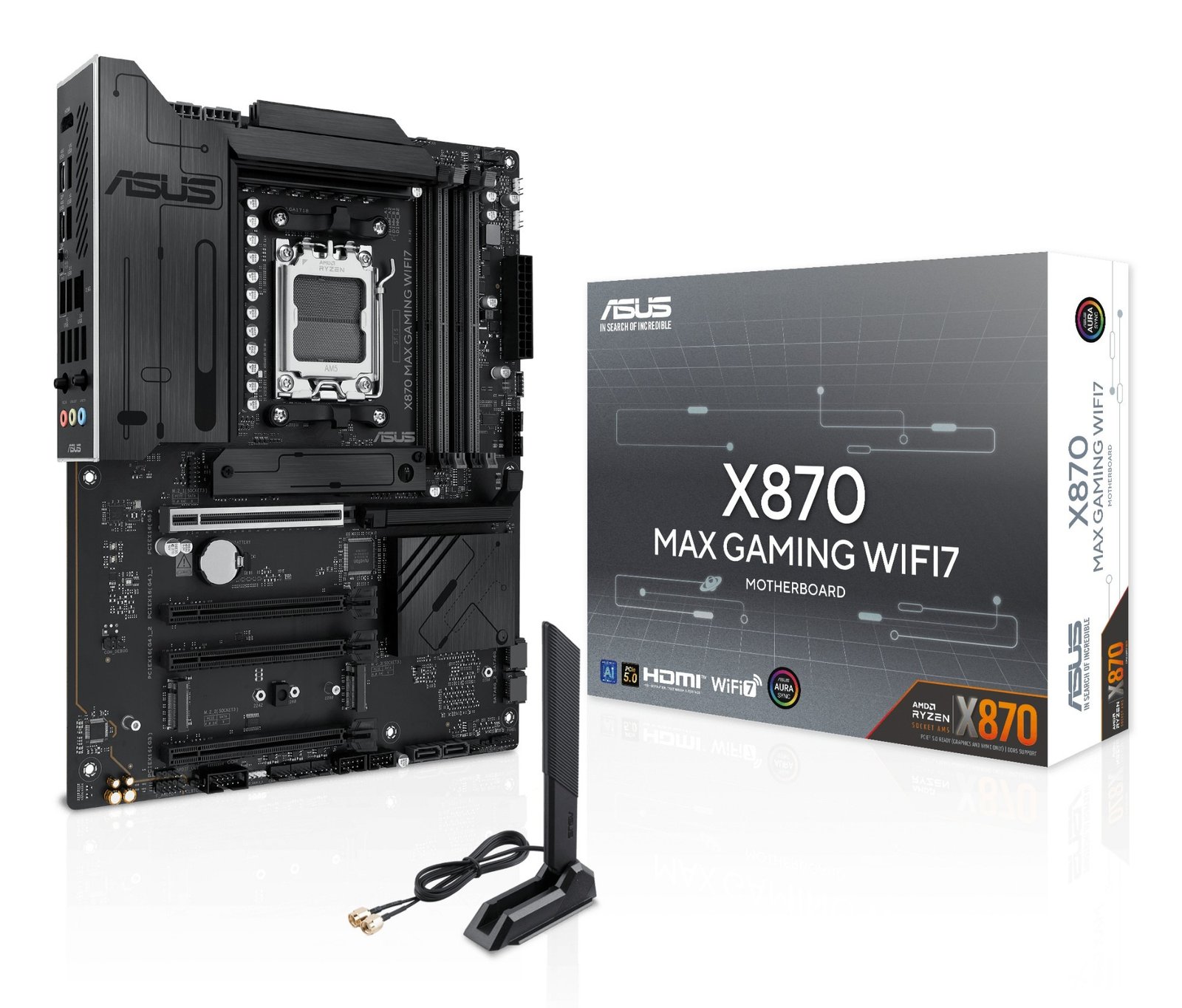 Asus X870 MAX GAMING WIFI7, AMD X870, AM5, ATX, 4 DDR5, HDMI, 2 USB4, Wi-Fi 7, 2.5G LAN, 3x M.2