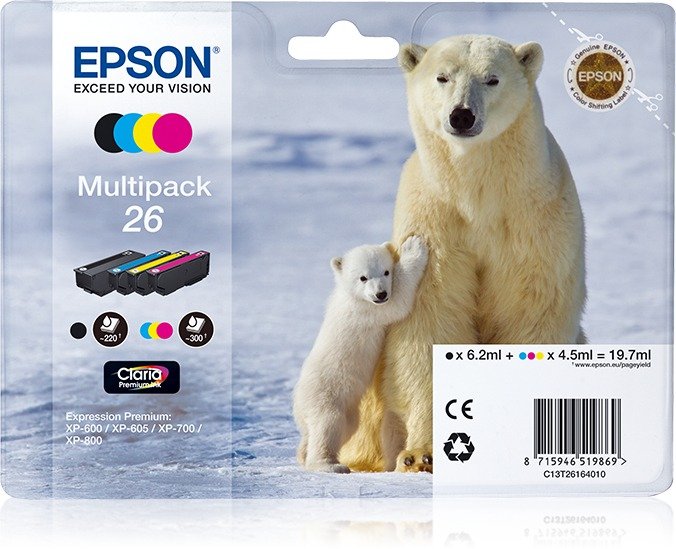 EPSON 26 Multipack - 4-pack - black, yellow, cyan, magenta - original - ink cartridge