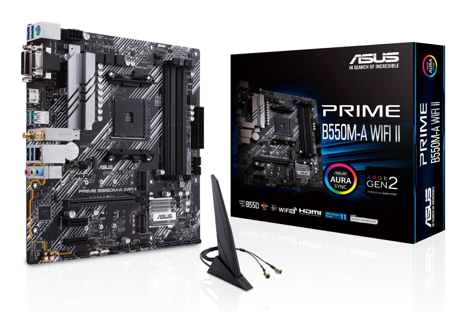 Asus PRIME B550M-A WIFI II, AMD B550, AM4, Micro ATX, 4 DDR4, VGA, DVI, HDMI, Wi-Fi, PCIe4, 2x M.2