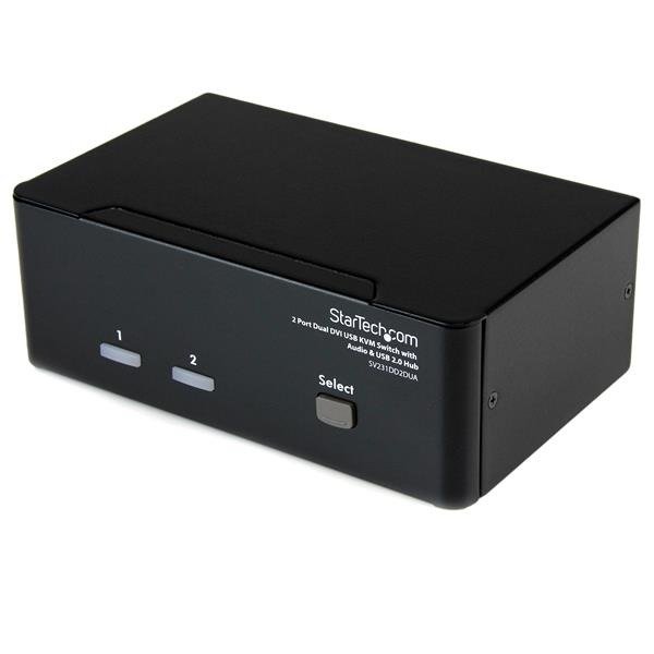 STARTECH.COM 2-Port Dual KVM Switch with Audio for DVI Computers - Built-in USB 2.0 Hub - USB