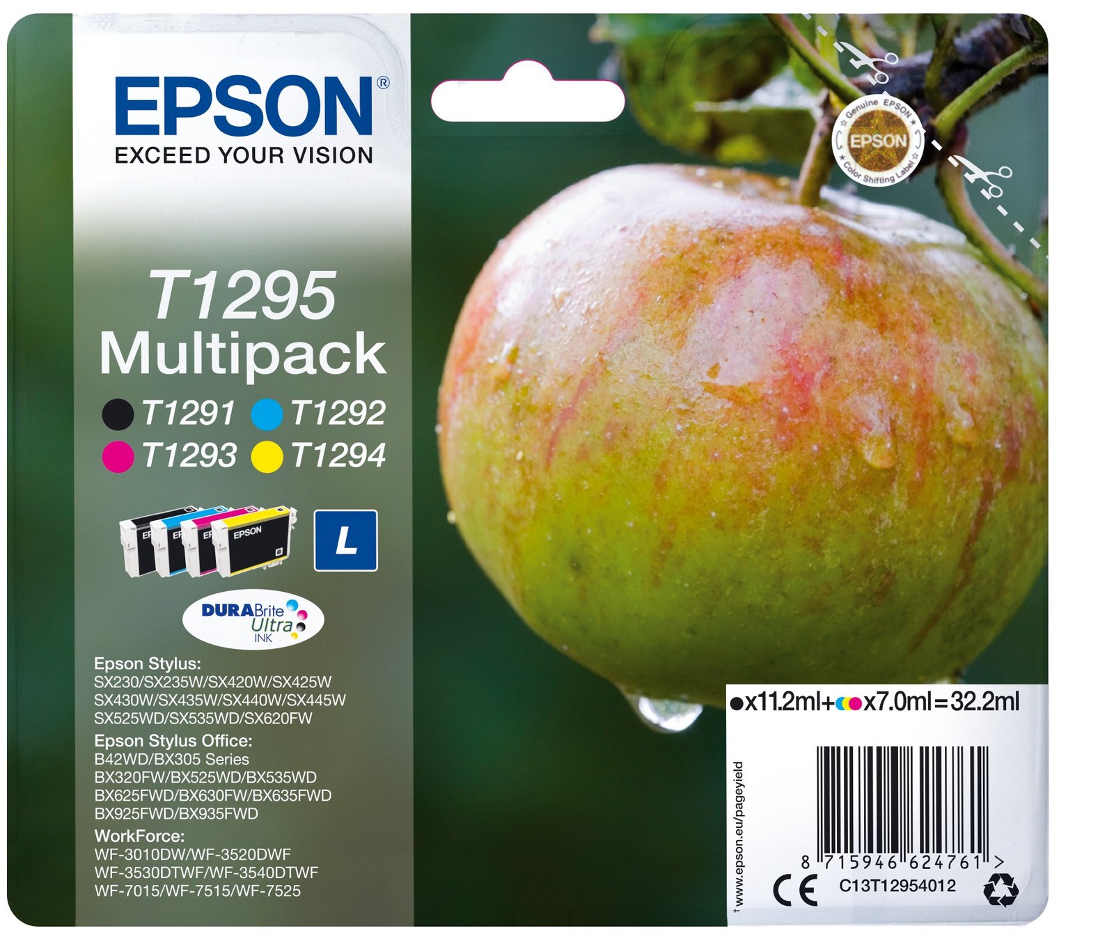 EPSON T1295 Multipack - 4-pack - L size - black, yellow, cyan, magenta - original - ink cartridge