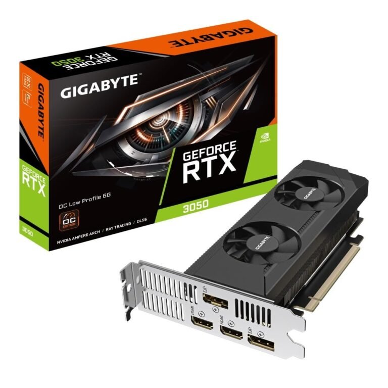 Gigabyte NVIDIA GeForce RTX 3050 OC Low Profile 6G Graphics Card - 6GB GDDR6, 96-bit, PCI-E 4.0, 1477MHz Core Clock, 2x DP 1.4, 2 x HDMI 2.1, GV-N3050OC-6GL