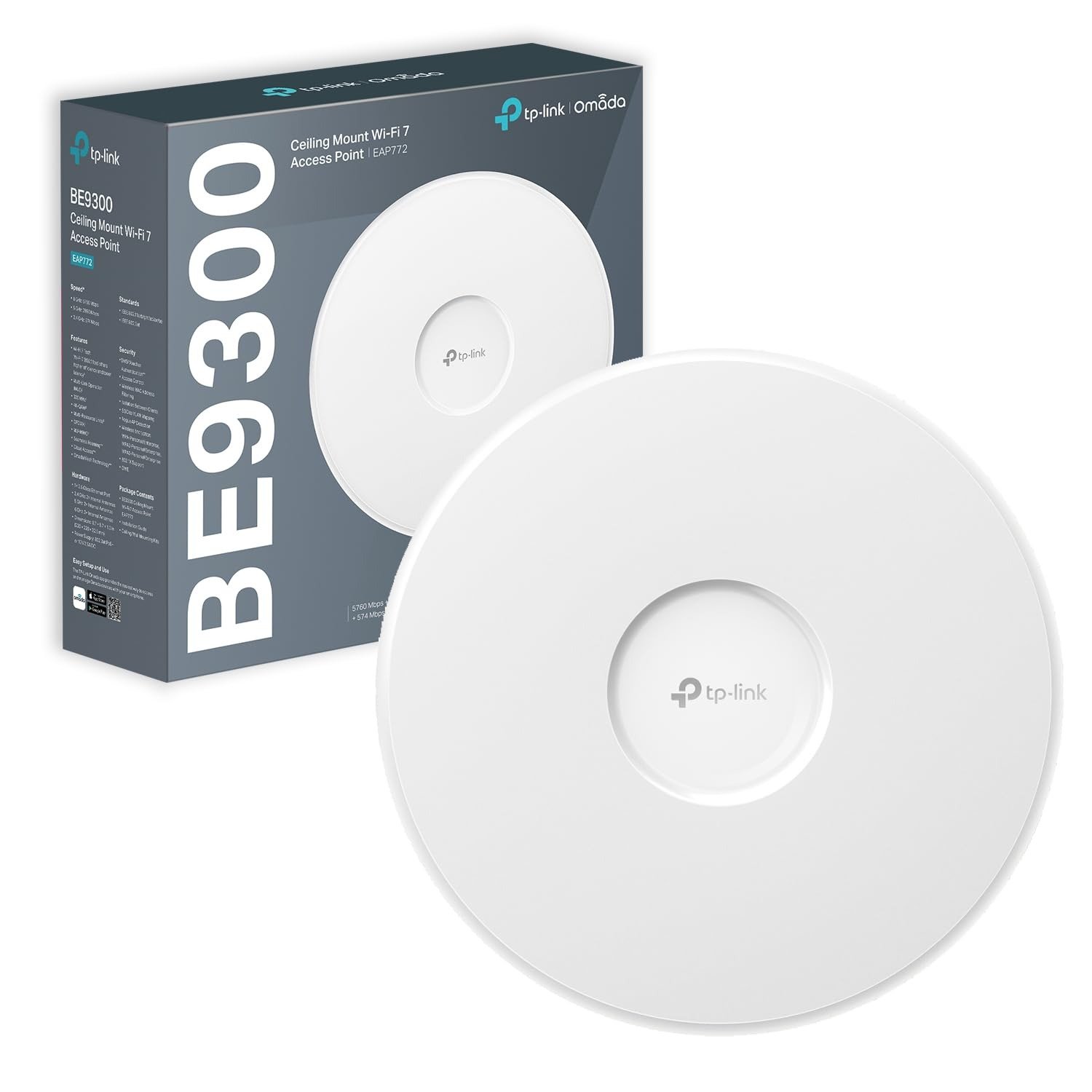 TP-Link EAP772 WiFi 7 Access Point, Tri-Band Gigabit BE9300 Wireless Access Points, Support Passive PoE, Easily Mount to Wall or Ceiling, Free Cloud Controller, Mesh & AI roaming