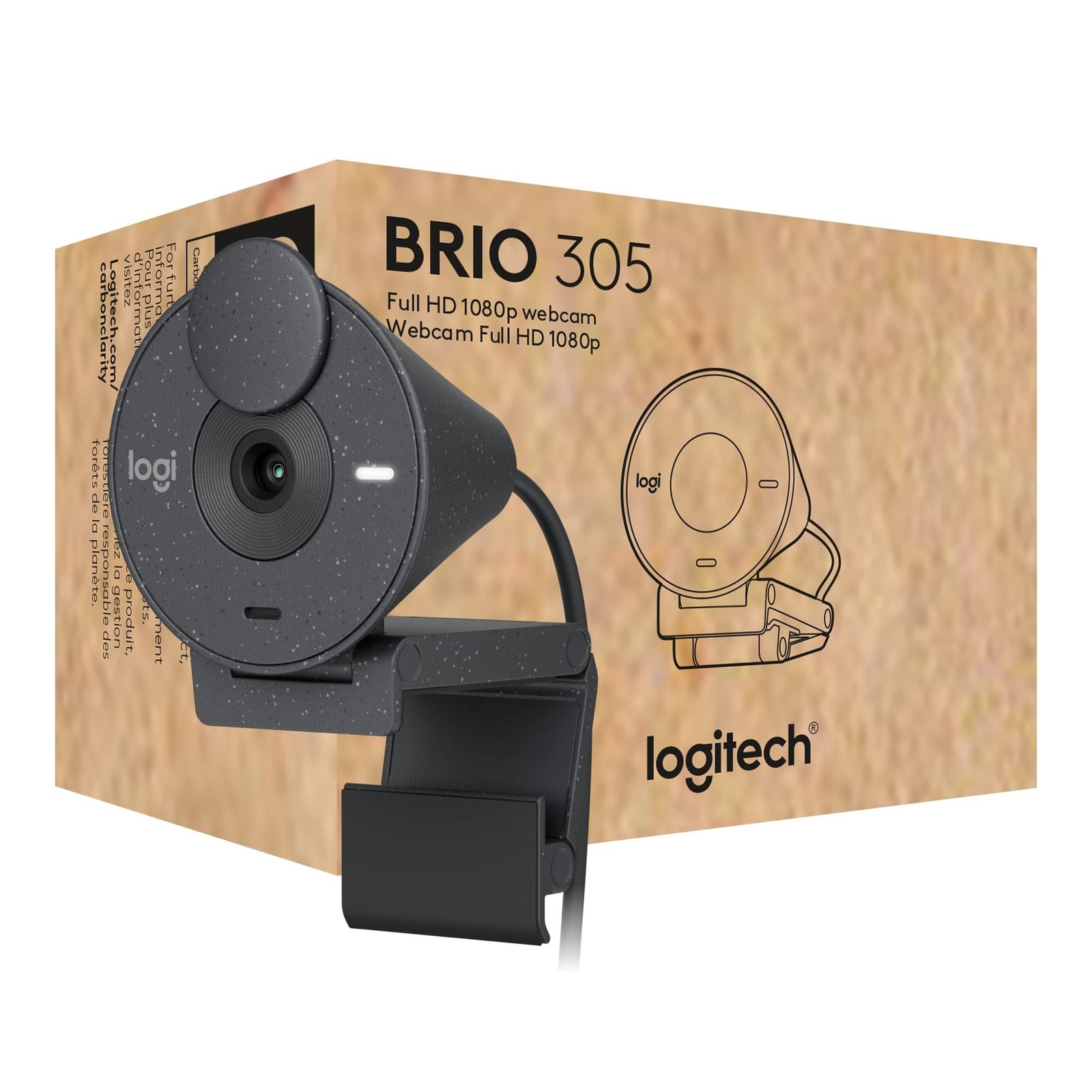 Logitech Brio 305 Full HD 1080P Webcam with Privacy Shutter, Mono Noise Reduction Mics, USB-C, Auto Light Correction, works with Zoom, Microsoft Teams, Google Meet - Graphite