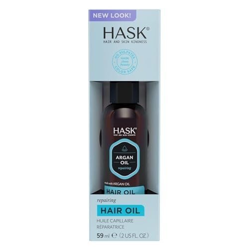 HASK Argan Oil Hair Oil for shine and frizz control repairing for all hair types, colour safe, and cruelty-free -1 59mL Bottle