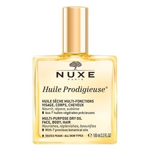 NUXE Huile Prodigieuse Multi-Purpose Dry Oil 100ml, Iconic Nourishing Oil, For Face, Body & Hair, Repairs & Enhances with Satin Finish, Vegan Formula