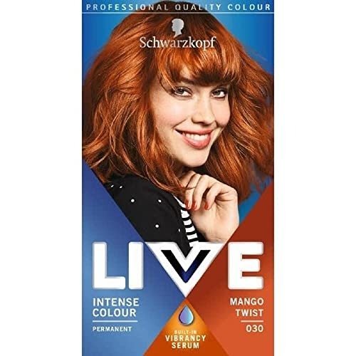 Schwarzkopf LIVE Intense Colour, Long Lasting Permanent Orange Copper Hair Dye, With Built-In Vibrancy Serum, Up To 70 Percent Grey Coverage, Mango Twist 030